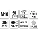 Yato YT-04343 SPLINE dugókulcs bit CrV/S2, 1/2" - M10 (L=55mm)