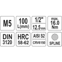 Yato YT-04350 SPLINE dugókulcs bit CrV/S2, 1/2" - M5 (L=100mm)