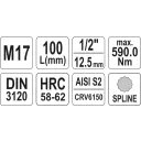 Yato YT-04357 SPLINE dugókulcs bit CrV/S2, 1/2" - M17 (L=100mm)