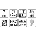 Yato YT-04374 dugókulcs imbusz  bit CrV/S2 acél 1/4" - 7 mm (L=37mm)