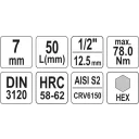 Yato YT-04383 dugókulcs imbusz  bit CrV/S2 acél 1/2" - 7 mm (L=50mm)