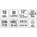 Yato YT-04385 dugókulcs imbusz  bit CrV/S2 acél 1/2" - 10 mm (L=50mm)