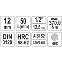 Yato YT-04386 dugókulcs imbusz  bit CrV/S2 acél 1/2" - 12 mm (L=50mm)