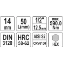 Yato YT-04387 dugókulcs imbusz  bit CrV/S2 acél 1/2" - 14 mm (L=50mm)
