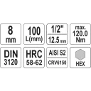 Yato YT-04394 dugókulcs imbusz  bit CrV/S2 acél 1/2" - 8 mm (L=100mm)