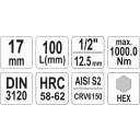 Yato YT-04398 dugókulcs imbusz  bit CrV/S2 acél 1/2" - 17 mm (L=100mm)