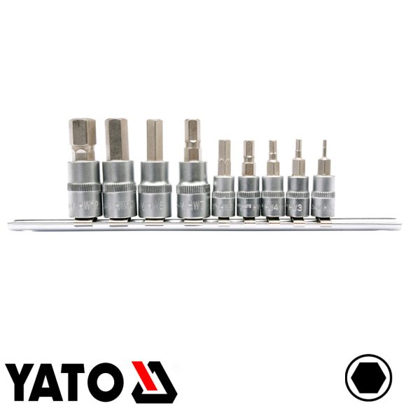 Yato YT-04401 dugókulcs imbusz bit készlet 1/4"-3/8", 9 részes (2-12 mm)