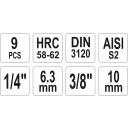 Yato YT-04401 dugókulcs imbusz bit készlet 1/4"-3/8", 9 részes (2-12 mm)