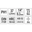 Yato YT-04411 dugókulcs PH1  bit CrV/S2 acél 1/4" (L=37mm)