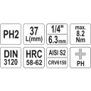 Yato YT-04412 dugókulcs PH2  bit CrV/S2 acél 1/4" (L=37mm)