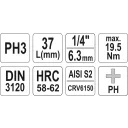 Yato YT-04413 dugókulcs PH3  bit CrV/S2 acél 1/4" (L=37mm)