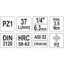 Yato YT-04417 dugókulcs PZ1  bit CrV/S2 acél 1/4" (L=37mm)