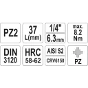Yato YT-04418 dugókulcs PZ2  bit CrV/S2 acél 1/4" (L=37mm)