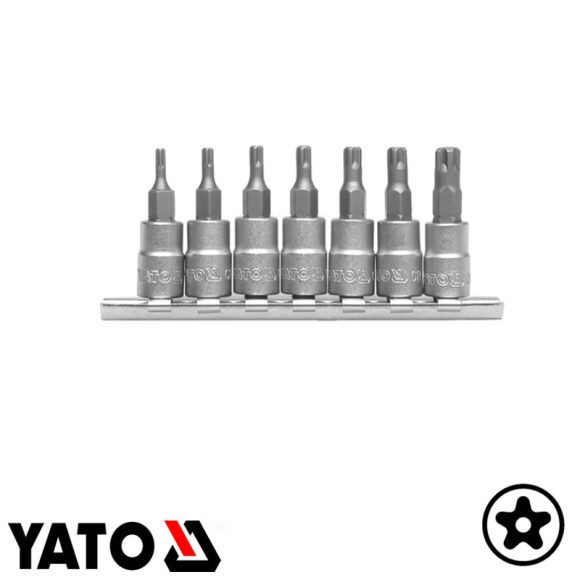 Yato YT-0461 ötkarú lyukas Torx speciális bithegy készlet 1/4" dugófejjel, 7 részes