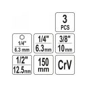 Yato YT-04628 dugókulcs adapter készlet 1/4" hex >>> 1/4"-3/8"-1/2" négyzet , CrV (L=150mm)