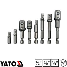   Yato YT-04639 dugókulcs adapter készlet 40Cr, 8 részes (1/4" bit>>>1/4"-3/8"-1/2" négyzet)