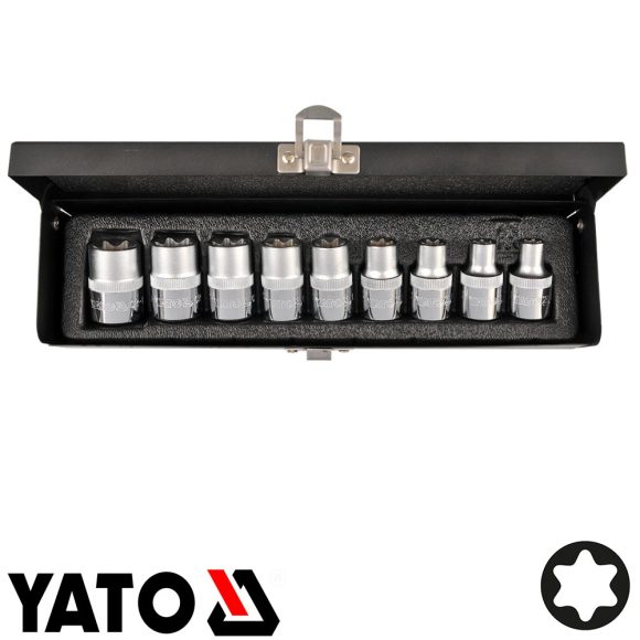 Yato YT-0521 Torx dugókulcs készlet 1/2" - 9 részes (E10-E24, fémdobozban)