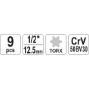 Yato YT-0521 Torx dugókulcs készlet 1/2" - 9 részes (E10-E24, fémdobozban)
