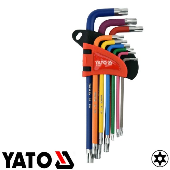 Yato YT-05633 hosszított lyukas torx kulcs készlet, S2 acél (színes), TTA 10-50 (9 részes)