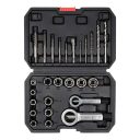 Yato YT-06037 roncsolt csavarfej-törtcsavar-csavaranya kiszedő készlet CrMo - 26 részes