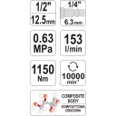 Yato YT-09540 pneumatikus ütvecsavarozó 1/2" - 1150 Nm (Twin Hammer)