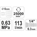 Yato YT-09632 pneumatikus egyenes csiszoló - 6mm befogás