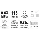Yato YT-09633 könnyített pneumatikus egyenes csiszoló - 6mm befogás