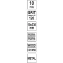 Yato YT-09746 végtelenített csiszolószalag (fa-fém), 10x330 mm, P120, 10 darabos