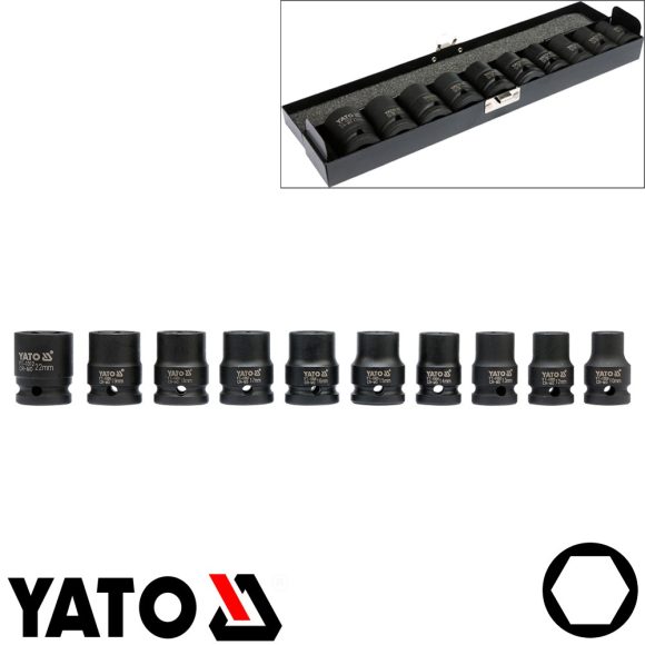 Yato YT-1025 gépi dugókulcs készlet 1/2", 10 részes 10-22 mm / L=39 mm