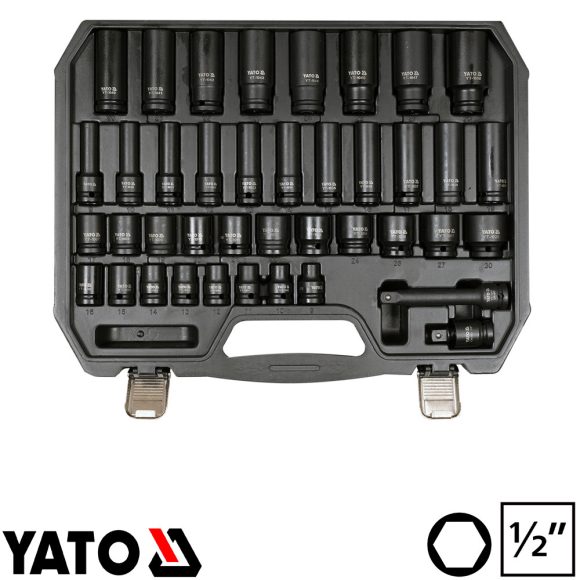 Yato YT-10555 gépi dugókulcs készlet 1/2" CrMo, 40 részes (9-30 mm)