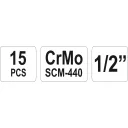 Yato YT-1055 hosszú gépi dugókulcs készlet 1/2" CrMo, 15 részes 10-32 mm / L=78 mm