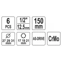 Yato YT-10563 dugókulcs készlet könnyűfém felnikhez, 6 részes 1/2" CrMo 17/19/21 mm L=150 mm