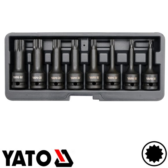 Yato YT-1069 gépi dugókulcs SPLINE bit készlet 1/2" CrMo, 8 részes M5-M18 mm