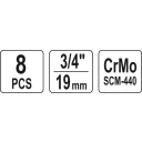 Yato YT-1155 gépi hosszú dugókulcs készlet 3/4", 8 részes 22-41 mm / L=90 mm