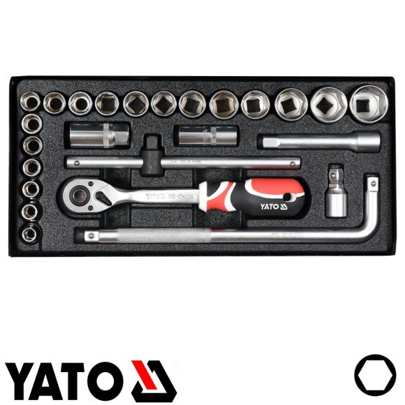 Yato YT-12671 dugókulcs készlet 1/2" CrV 10-32 mm profi, 25 részes