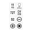 Yato YT-14390 bitkészlet racsnis hajtószárral CrV, S2, 1/4" - 11 részes