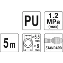 Yato YT-24201 pneumatikus spiráltömlő gyorscsatlakozóval 5,5x8 mm PU - 5 m