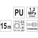 Yato YT-24203 pneumatikus spiráltömlő gyorscsatlakozóval 5,5x8 mm PU - 15 m