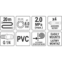Yato YT-24244 automata pneumatikus tömlődob 8 mm PVC tömlővel, 1/4" külső menettel - 20 m