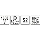 Yato YT-28150 szigetelt lapos csavarhúzó S2 acél - 2,5x75 mm (VDE 1000V)