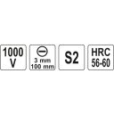 Yato YT-28153 szigetelt lapos csavarhúzó S2 acél - 3x100 mm (VDE 1000V)