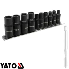   Yato YT-29280 dugókulcs adapter készlet menetfúrókhoz CrV 1/4" - 3/8", 10 részes