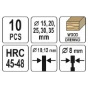 yato YT-33837 dugózó- és forstner fúró készlet, 10 részes (15, 20, 25, 30, 35 mm)