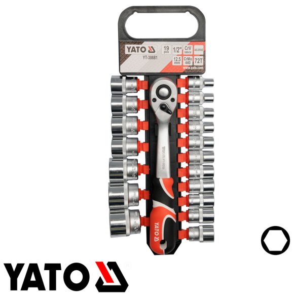 Yato YT-38681 dugókulcs készlet 1/2" CrV 8-32 mm, 19 részes