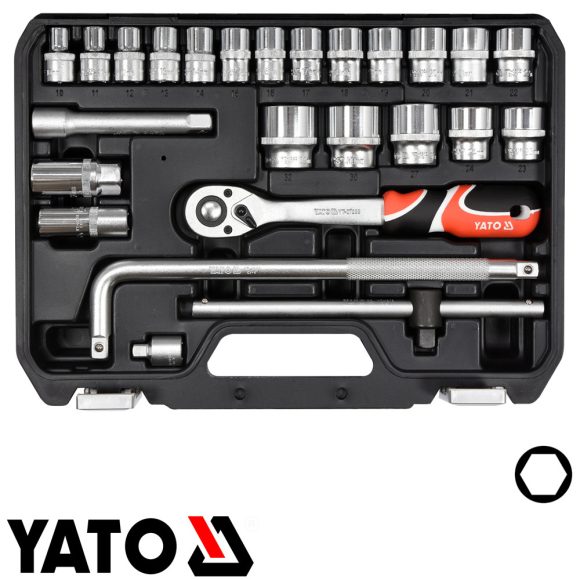 Yato YT-38741 dugókulcs készlet 1/2" CrV 10-32 mm, 25 részes