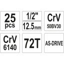 Yato YT-38741 dugókulcs készlet 1/2" CrV 10-32 mm, 25 részes