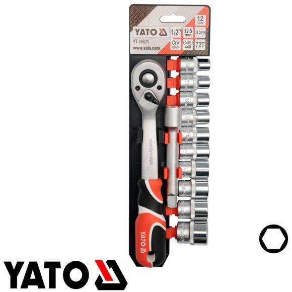 Yato YT-38821 dugókulcs készlet 1/2" CrV 10-24 mm, 12 részes