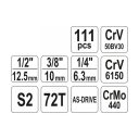 Yato YT-38831 dugókulcs készlet 1/4"+3/8"+1/2" CrV 4-32 mm, 111 részes