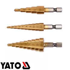   Yato YT-44731 lépcsős fúró készlet HSS-TiN, 3 részes - 1/4" bit befogás (3-12, 4-12, 4-20 mm)