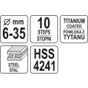 Yato YT-44739 lépcsős fúró HSS-TiN, 6-35 mm